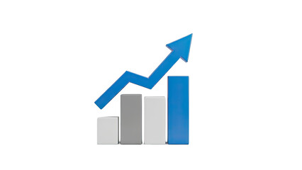 3D Business growth chart with upward arrow on transparent background
