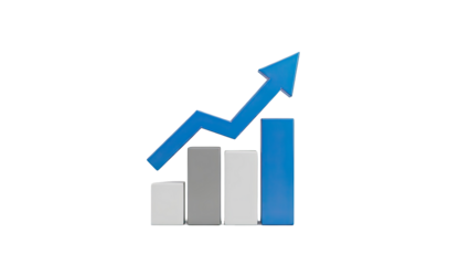 3D Business growth chart with upward arrow on transparent background