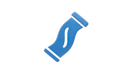 3D Blue S-shaped pipe or hose icon on transparent background