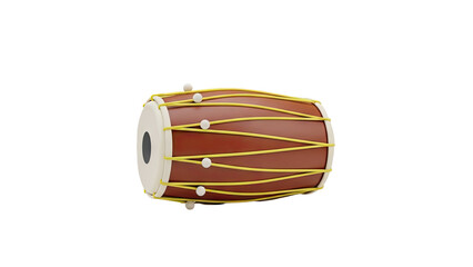 Dholak drum, Indian folk music percussion instrument on transparent background