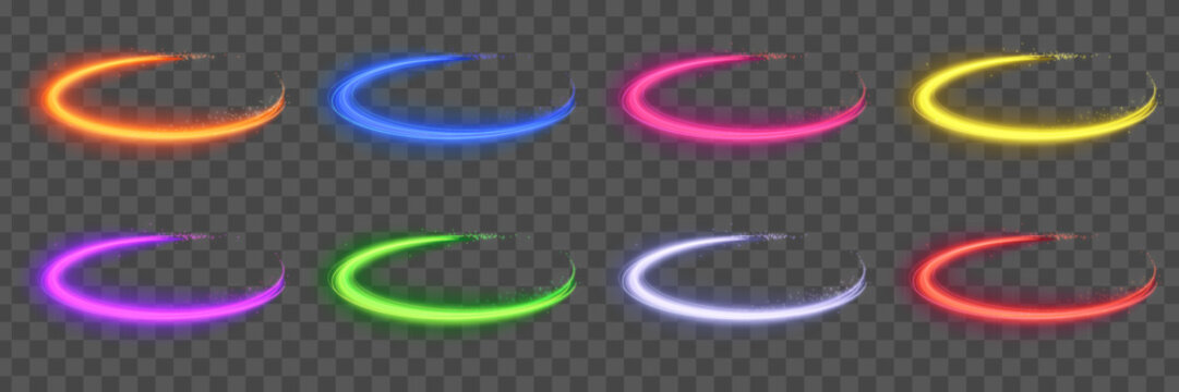 Colorful light orbs in circular patterns