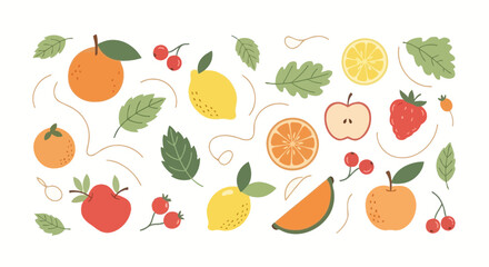 Delightful and Refreshing Hand-Drawn Fruits: A Vibrant and Playful Pattern Design on White