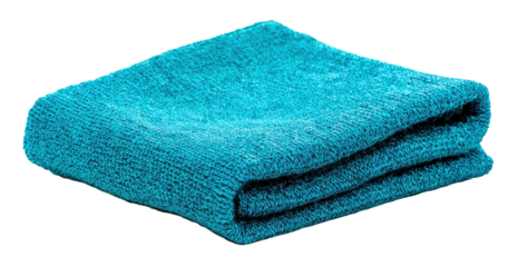 Folded Turquoise Microfiber Cloth for Cleaning and Drying Purposes Isolated on Transparent Background