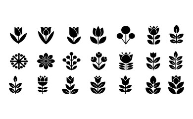Fototapeta premium Collection of Black Flower Icons.
