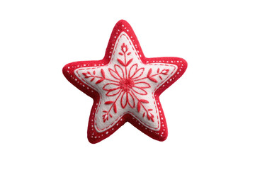 Obraz premium Red and White Star-Shaped Christmas Ornament with Floral Pattern Isolated on Transparent Background