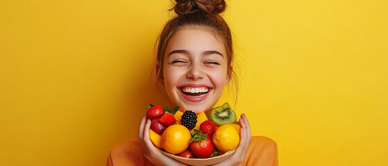 young woman with fruit