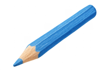 Blue colored pencil on transparent background for school