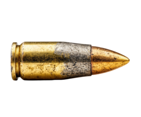 Vintage Brass Bullet with Silver Coating and Pointed Tip Isolated on Transparent Background