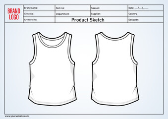 Tank top technical drawing vector illustration template front and back