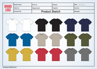 Multicolor t shirt vector illustration template front and back views