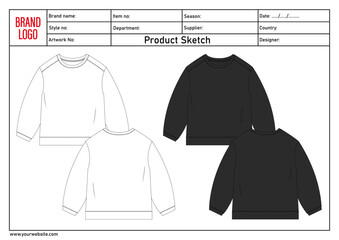Long sleeve sweatshirt vector illustration  white and black color  template for kids