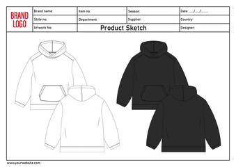 White and black color hoodie vector illustration template front and back 