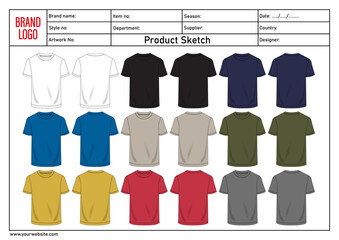 Multicolor t shirt vector illustration template front and back views