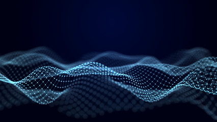 Abstract blue futuristic background. Technological wave of information data flow. 3D rendering.