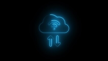 Animated cloud computing icon representing wireless data transfer and network connectivity - Powered by Adobe