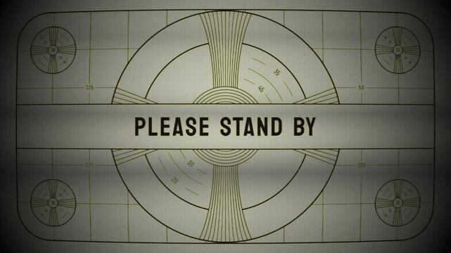 Please stand by tv test pattern vintage broadcast. retro screen signal loss waiting. 4k video