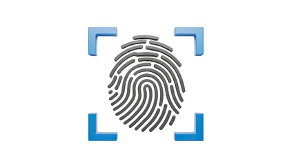 3D Fingerprint scan icon with blue framing on transparent background