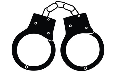 Police Handcuffs Silhouette Vector Icon Isolated on White Background, Crime and Justice Symbol
