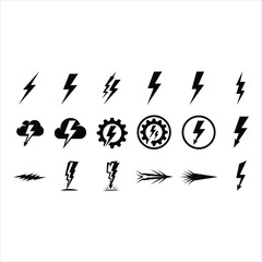 Lightning bolt icon vector set silhouette vector