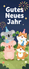 Fototapeta premium Lucky animals New Year fireworks