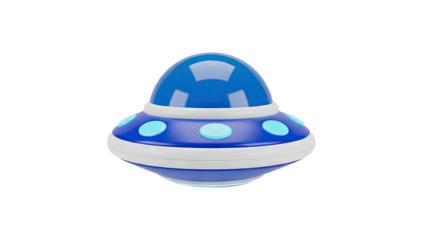 3D Cartoon blue UFO flying saucer transparent background
