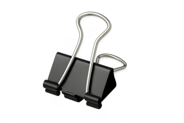 Black binder clip securing documents and organizing office stationery