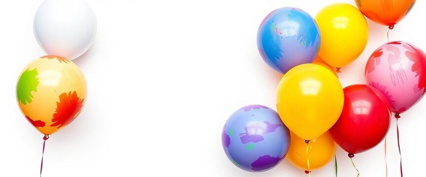 Vibrant, colorful painted balloons against a clean white background,  smooth,  fiesta - Powered by Adobe