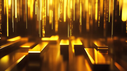 Ultra-realistic golden finance background with stock market graphs, money, gold bars, candlestick charts, luxury infographic design.