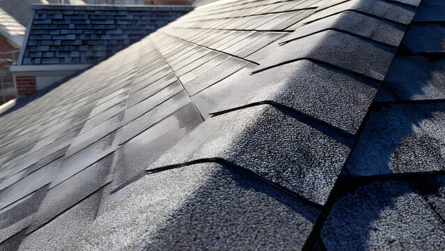 Ultra-realistic image of roof valley with straight shingle cuts and clean flashing