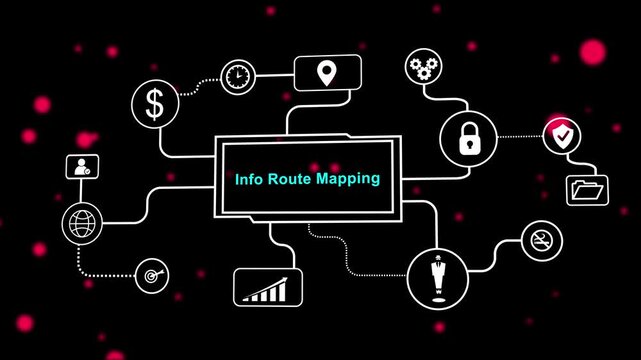 Info Route Mapping Diagram with Business and Technology Icons on Dark Background image photo.