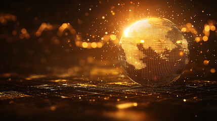 Ultra-realistic golden finance background with stock market graphs, money, gold bars, candlestick charts, luxury infographic design.