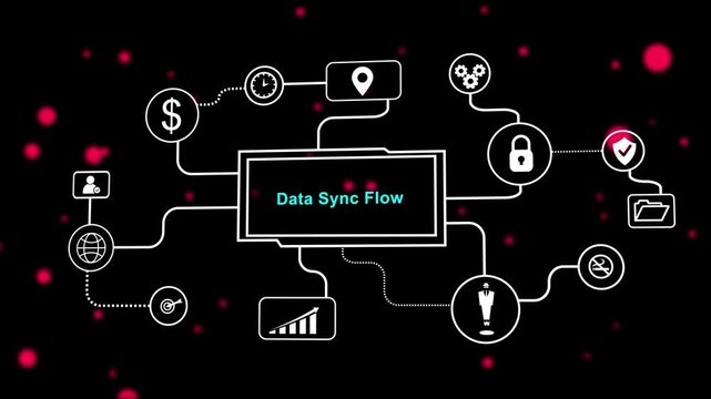 Data Sync Flow Diagram with Business and Technology Icons on Dark Background image photo