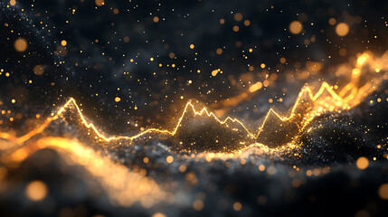 Ultra-realistic golden finance background with stock market graphs, money, gold bars, candlestick charts, luxury infographic design.