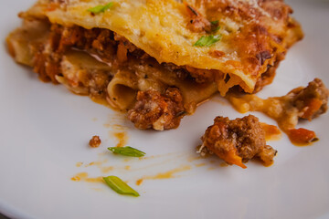 Delicious Homemade Lasagna Served on a White Plate