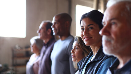 Obraz premium Diverse team of smiling adults standing in row