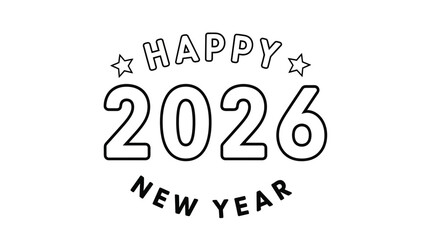 A simple black and white illustration conveys the joy of the upcoming new year 2026.svg