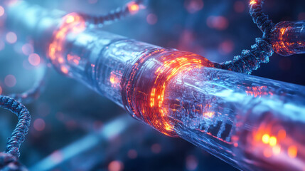 Visual representation of a futuristic data transmission pathway illuminated by vibrant colors and intricate designs