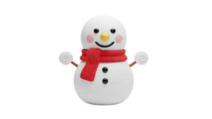 3D Cute 3D Snowman with Red Scarf and Button Eyes on transparent background