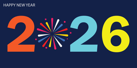 Happy New Year 2026 text design for brochure, card, banner. Welcome 2026 for prints. New Year Eve party celebration. Vector illustration.