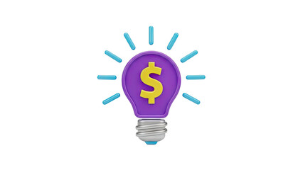 3D Dollar sign light bulb concept for financial ideas on transparent background
