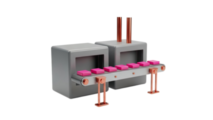 3D Factory conveyor belt with pink squares transparent background