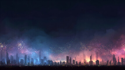 Horizon of Fireworks — Blue to Pink Glow, fireworks at night
