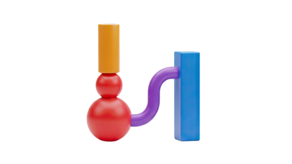 3D Abstract geometric shapes connected by a tube on transparent background