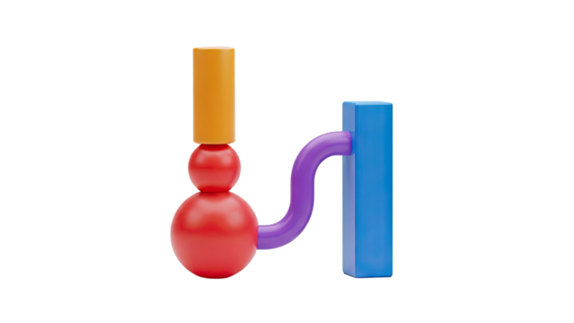 3D Abstract geometric shapes connected by a tube on transparent background - Powered by Adobe