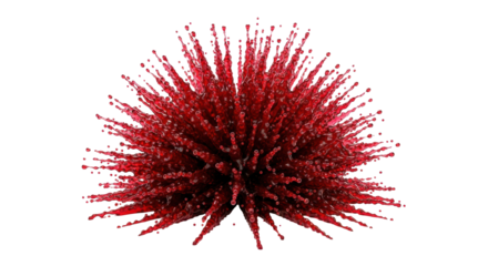 hyperrealistic macro 3d render of a massive, frozen splash of deep ruby red viscous liquid, violently radiating sharp tendrils and drops, isolated on a transparent void. concept for flavor