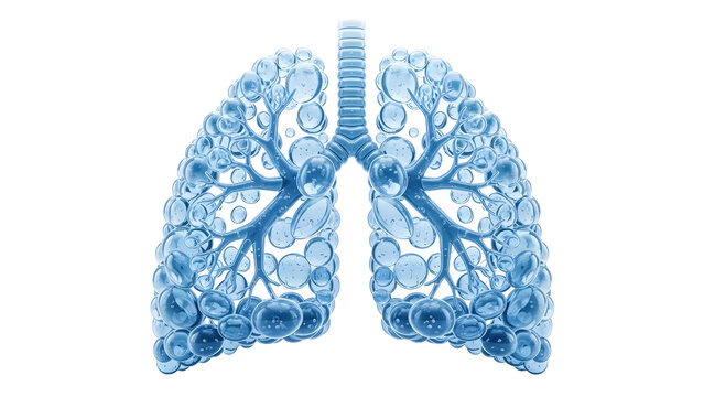 Detailed 3D illustration of human lungs with bronchial tree and alveoli, medical concept for respiratory system, anatomy and health education