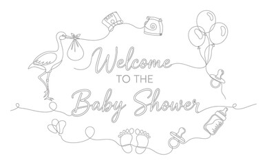 Fototapeta premium Elegant Continuous Line Art Baby Shower Welcome Illustration