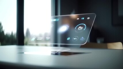 Futuristic Transparent Display with Digital Interface in Modern Office Setting. - Powered by Adobe