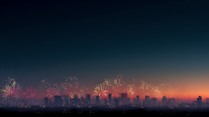 Dusk-to-Midnight City Fireworks Panorama