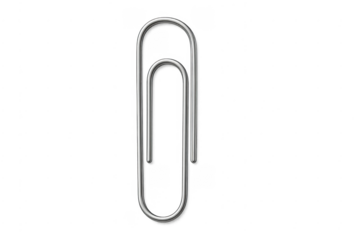 Metal paperclip creating organization and attachment on transparent background